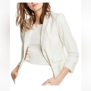 NWT Linen Blend Ruffle Newbury Blazer Ann Taylor white ivory cream large size 12
